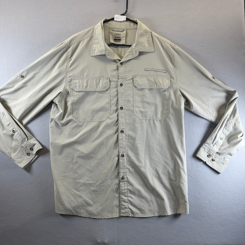 33,000ft Mens XL Tan Long Sleeve Fishing Shirt Ripstop Ventilated Hiking Top‎